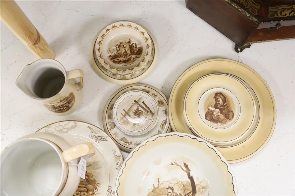 A collection of Old Bill china, by Bairnsfather and a WW2 mug